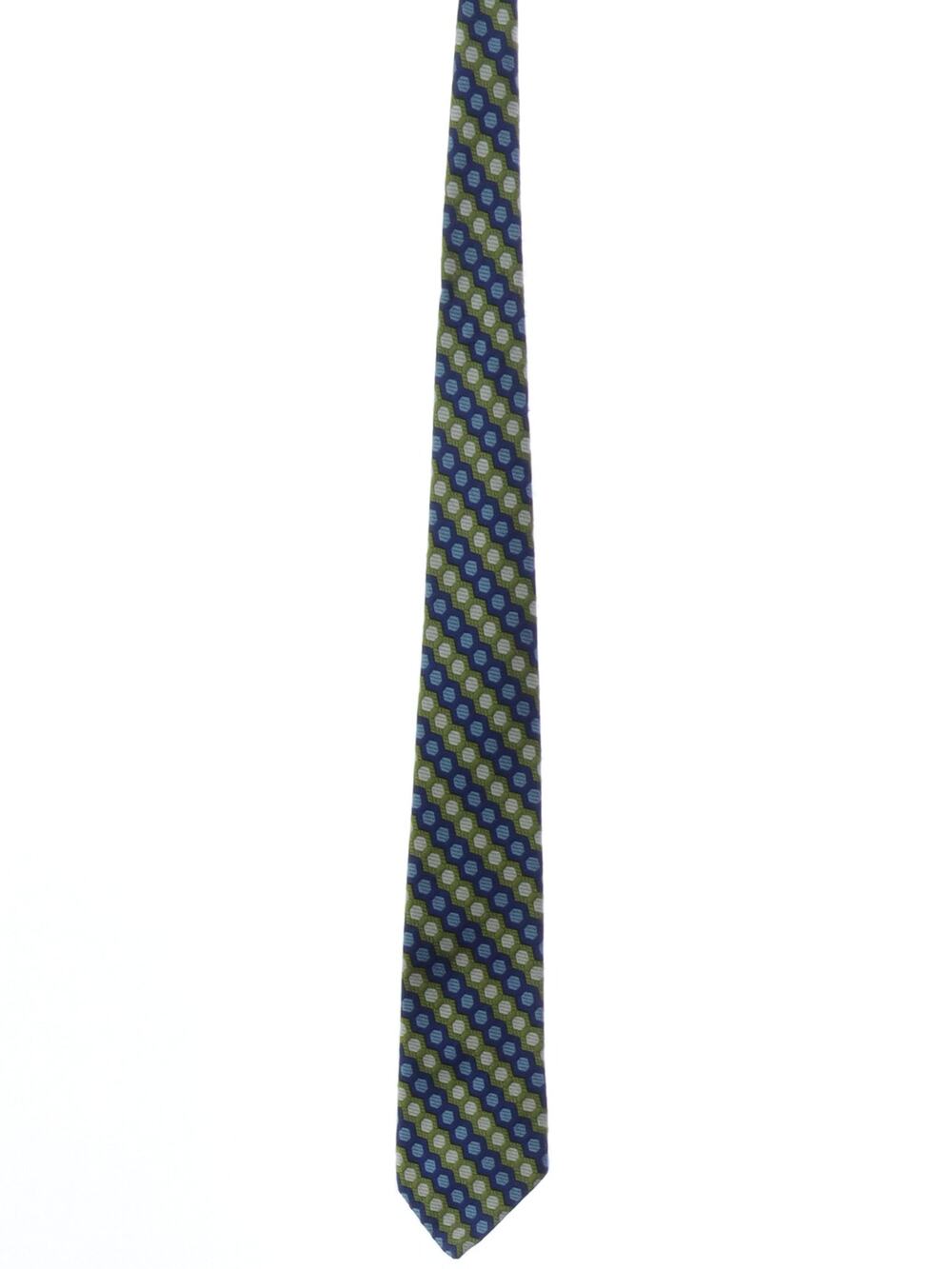 Vintage 70s Men's Tie Towncraft Geometric Necktie Avocado Blue Polyester